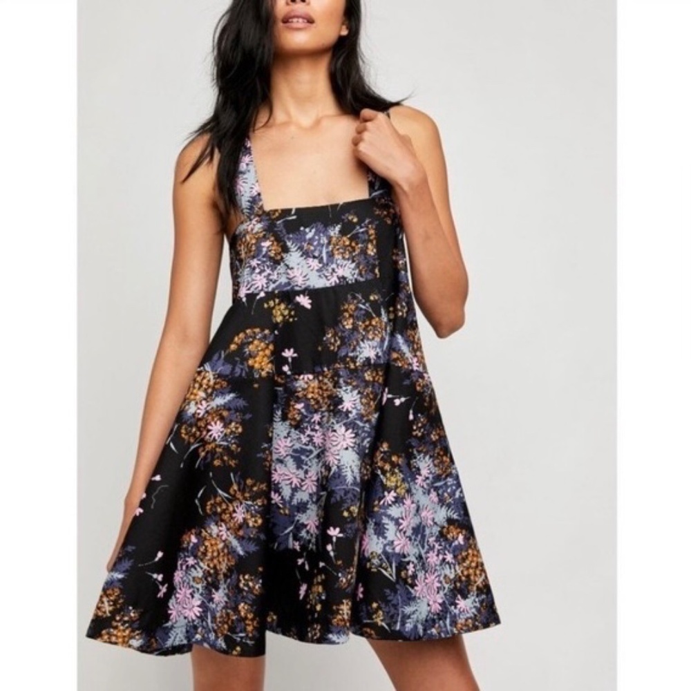 Free People Black Floral Fit-and-Flare Dress